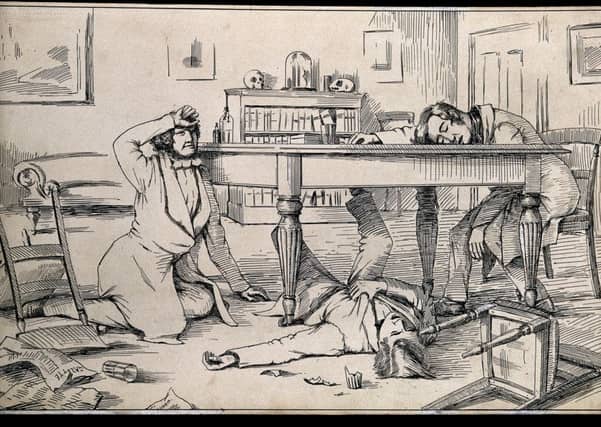 The effects of liquid chloroform on Simpson and his friends.
PIC Wellcome Library, London/Creative Commons.