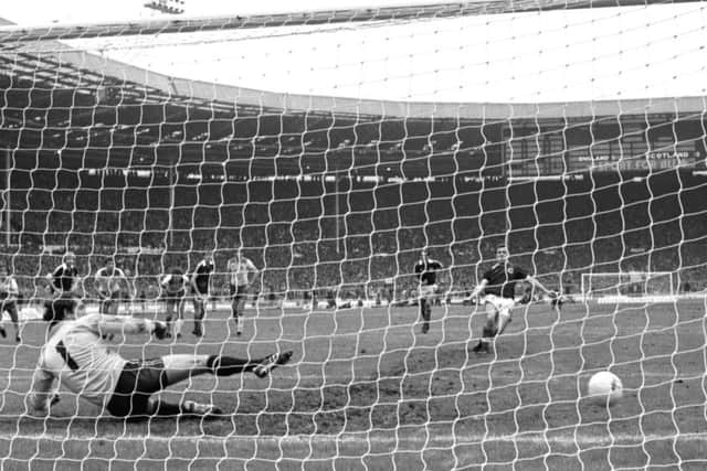 John Robertson slots his penalty past England goalkeeper Joe Corrigan to clinch Scotlands 1-0 victory over England at Wembley  in  May 1981. It was a win which, according to Willie Miller, the English just didnt think was possible.