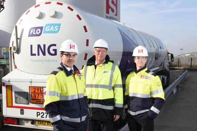 From left: Stolt-Nielsen LNG senior project analyst Zackarie Fortin-Brazeau with Flogas head of sales Rob McCord and Stolt-Nielsen LNG business development manager Jonathan Quinn. Picture: Contributed