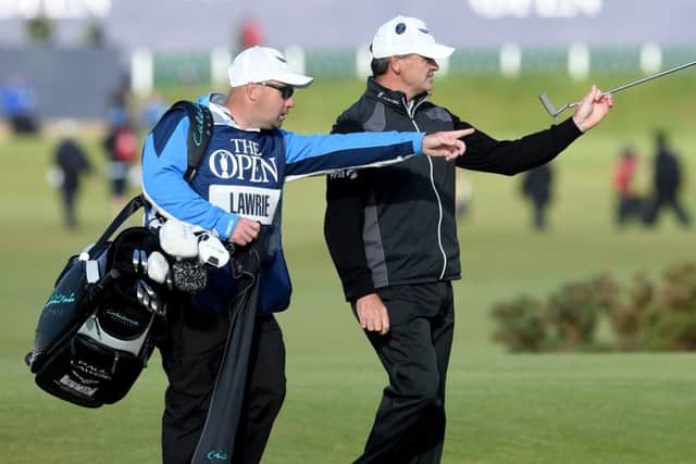 Davy Kenny, pictured with boss Paul Lawrie, will be on Ross Kellett's bag at the European Tour Qualifying School in Girona. Picture:; Jane Barlow