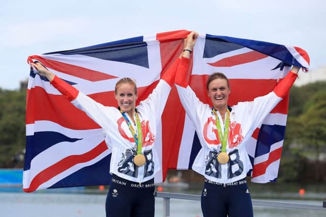 Heather Stanning, right, celebrates winning 2016 Olympic gold with Helen Glover. Picture: Mike Egerton/PA Wire