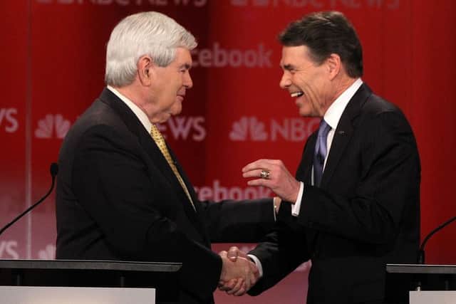 Could Newt Gingrich, left, and Rick Perry get the nod from Trump? Picture: Getty Images