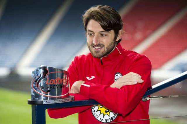 Adam Barton of Partick Thistle receives the Ladbrokes Premiership Player of the Month award for October. Picture: SNS