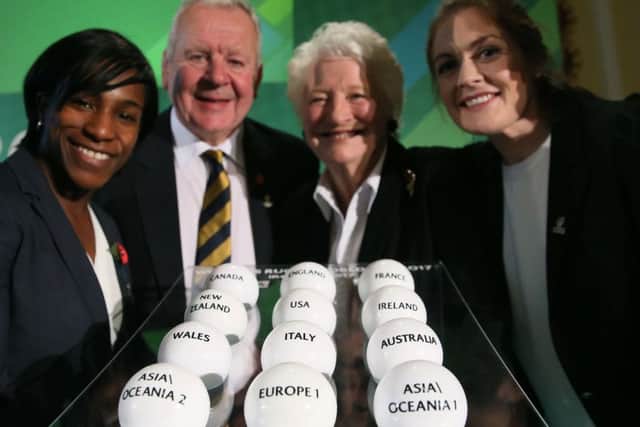 World Rugby chairman Bill Beaumont with, from left, former England international Maggie Alphonsi, Dame Mary Peters and Womens Rugby World Cup 2017 Ambassador Fiona Coghlan during the 2017 Women's Rugby World Cup pool draw at Belfast City Hall. Picture: Brian Lawless/PA Wire