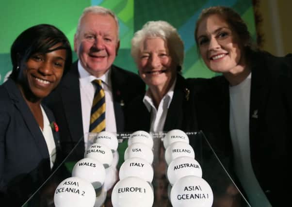 World Rugby chairman Bill Beaumont with, from left, former England international Maggie Alphonsi, Dame Mary Peters and Womens Rugby World Cup 2017 Ambassador Fiona Coghlan during the 2017 Women's Rugby World Cup pool draw at Belfast City Hall. Picture: Brian Lawless/PA Wire