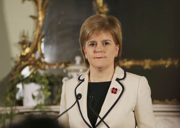 First Minister of Scotland of First Minister Nicola Sturgeon during a press conference at Bute House in Edinburgh.