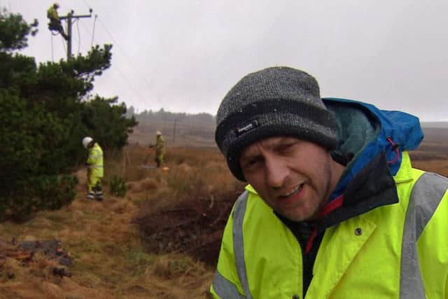 Presenter Donnie MacKay with hydro engineers in the background. Picture: BBC/Contributed