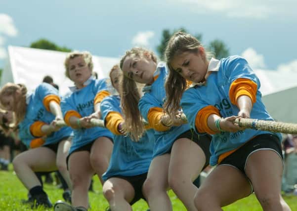 The Fife and Kinross Blues take part in the tug of war final at the Highland Show, an event which requires careful logistical planning and specialist skills. Picture: Toby Williams
