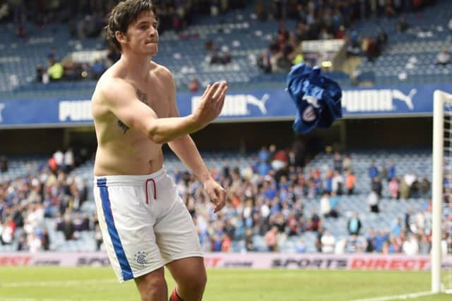 Rangers' Joey Barton throws his shirt to the crowd after a match at Ibrox. Picture: Ian Rutherford/PA Wire
