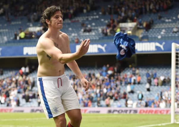 Rangers' Joey Barton throws his shirt to the crowd after a match at Ibrox. Picture: Ian Rutherford/PA Wire