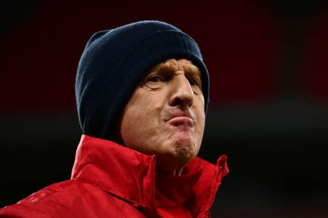Scotland manager Gordon Strachan looks on during a training session at Wembley Stadium ahead of the World Cup qualifying clash with England. Picture: Dan Mullan/Getty Images