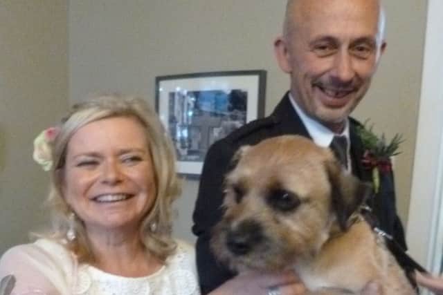 Sally Fraser with much-loved six-year-old Border Terrier, Bobby