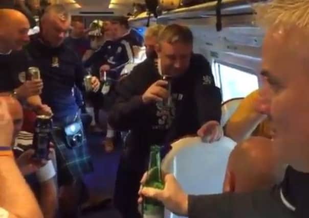 Scottish football fans freeze on the train. Picture: Twitter