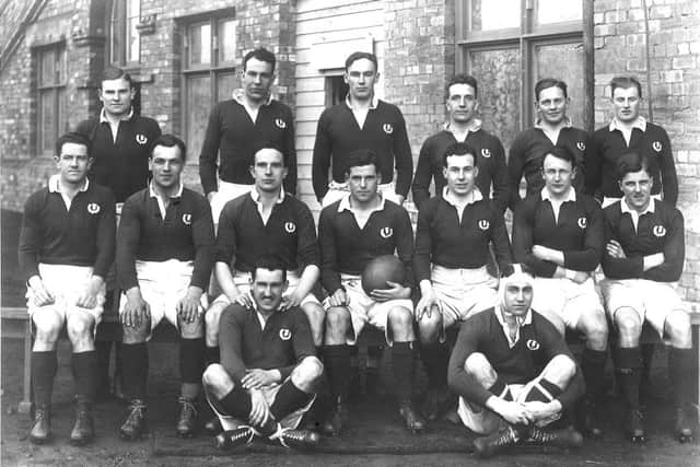 GPS Macpherson (centre, holding the ball) and the 1925 Scottish Grand Slam winning side. Picture: Scottish Rugby