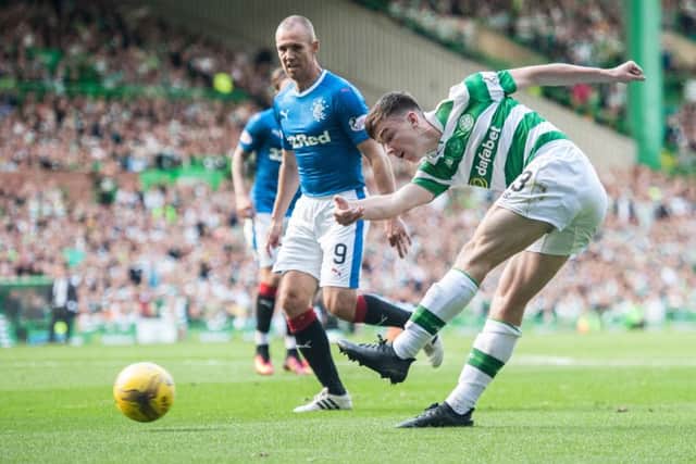 Kieran Tierney has been pushed forward to create an unorthodox 3-5-2 system at Celtic. Picture: John Devlin