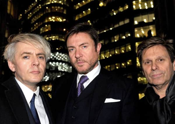 Members of Duran Duran, (left to right) Nick Rhodes, Simon Le Bon and Roger Taylor, as they leave the Rolls Building in central London after attending a US copyright hearing. Picture: Nick Ansell/PA Wire