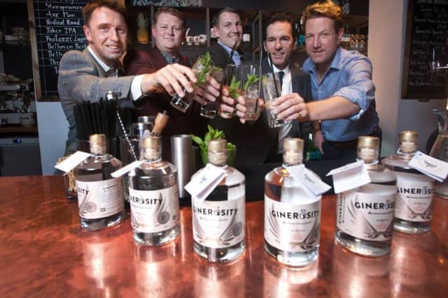 At the launch at Harry's Bar in Edinburgh are, left to right, drinks
industry specialist David Moore, social entrepreneur Chris Thewlis and Pickering's Gin directors Matthew Gammell, Dave Mullen and Marcus Pickering. Picture: Contributed