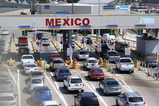 Cars in queues at of San Ysidro border checkpoints to Mexico. Picture: Channel 5