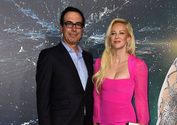 Louise Linton with fiancé Steve Mnuchin at a red carpet event. Picture: Getty Images