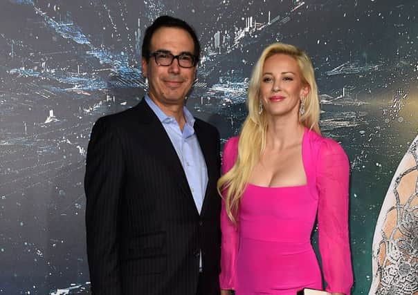 Louise Linton with fiancÃ© Steve Mnuchin at a red carpet event. Picture: Getty Images