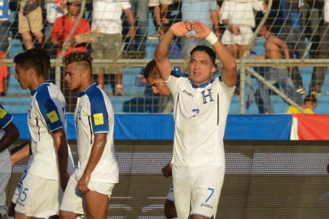 Emilio Izaguirre celebrates after scoring for Honduras against Trinidad & Tobago. Picture: AFP/Getty Images