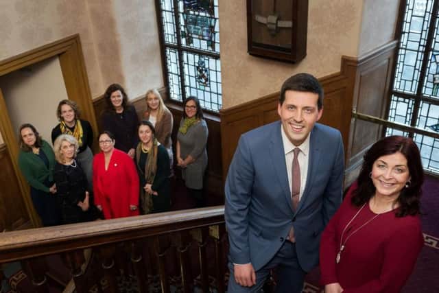 Jamie Hepburn MSP and Lynne Cadenhead, chair of Womens Enterprise Scotland (WES) with WES ambassadors from across Scotland. Picture: Malcolm Cochrane Photography