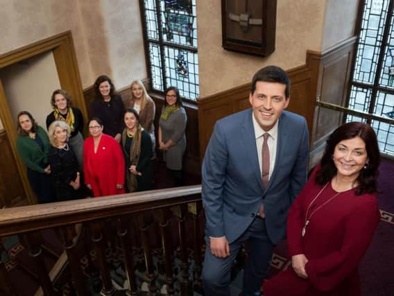 Jamie Hepburn MSP and Lynne Cadenhead, chair of Womens Enterprise Scotland (WES) with WES ambassadors from across Scotland. Picture: Malcolm Cochrane Photography