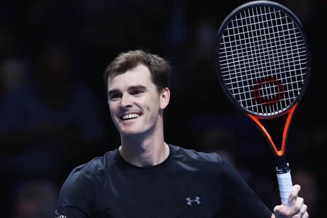 Jamie Murray celebrates victory after he and doubles partner Bruno Soares won through to the semi-finals of the ATP World Tour Finals in London. Picture: Clive Brunskill/Getty