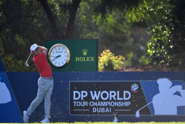 Rory McIlroy on his way to a second-round 68 in the DP World Tour Championship at Jumeirah Golf Estates in Dubai today. Picture: Getty Images
