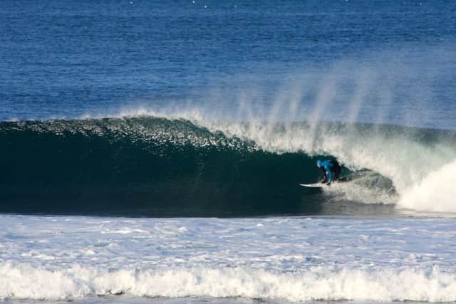 Mark Boyd setting up for the barrel at Thurso East. PIC: Niall Manson