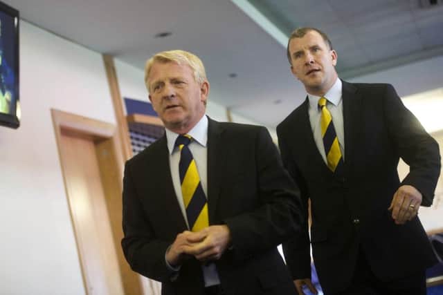 Gordon Strachan, left, has been given the backing of Stewart Regan, right, and the SFA board. Picture: SNS