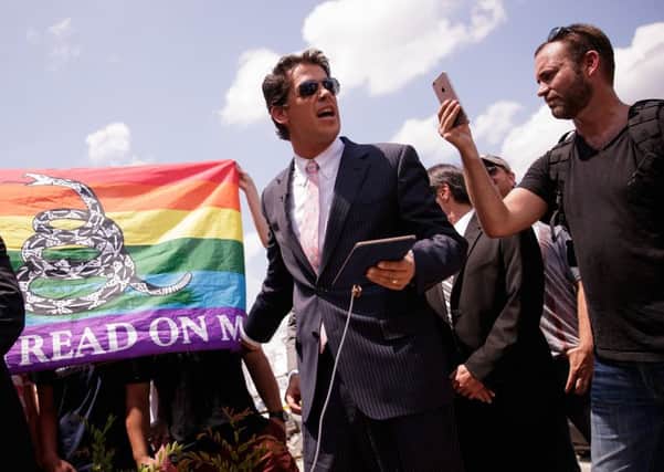 Conservative provocateur Milo Yiannopoulus holding  a press conference in June after Florida police prevented him giving a speech blaming Islam for the mass shooting at an Orlando gay nightclub. Photograph: Drew Angerer/Getty