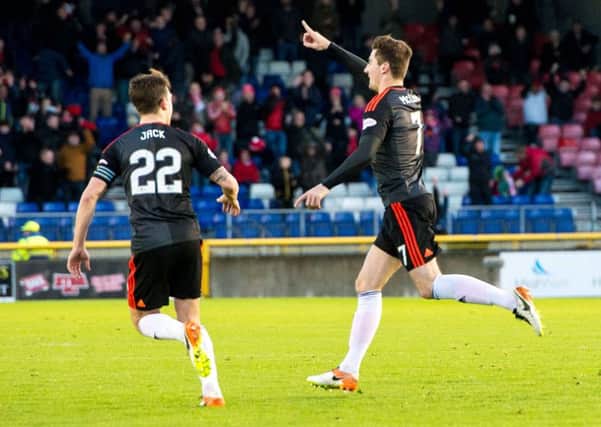 Aberdeen's Kenny McLean (right) celebrates his goal with Ryan Jack at the Tulloch Caledonian Stadium. Picture: Ross Parker/SNS