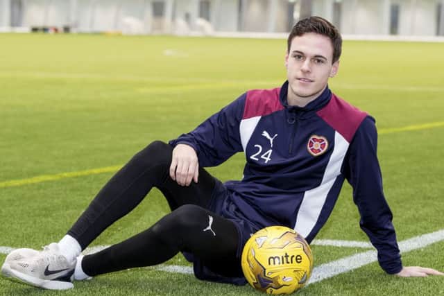 Hearts full-back Liam Smith takes a break from his preparations for Monday's Premiership match at Hamilton. Picture: Alan Rennie/SNS