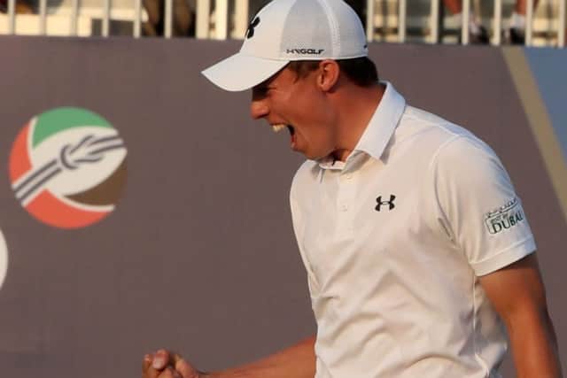 Matthew Fitzpatrick of England celebrates after winning the DP World Tour Championship at Jumeirah Golf Estates in Dubai. Picture:  Karim Sahib AFP/Getty Images