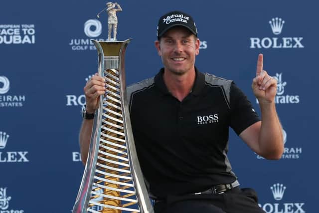 Henrik Stenson celebrates being European No 1 for the second time in four years after winning the Race to Dubai. Picture: Getty Images