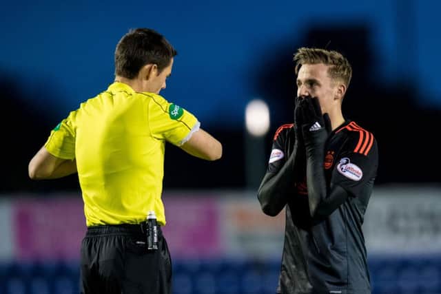 Aberdeen's James Maddison was booked by referee Kevin Clancy. Picture: SNS