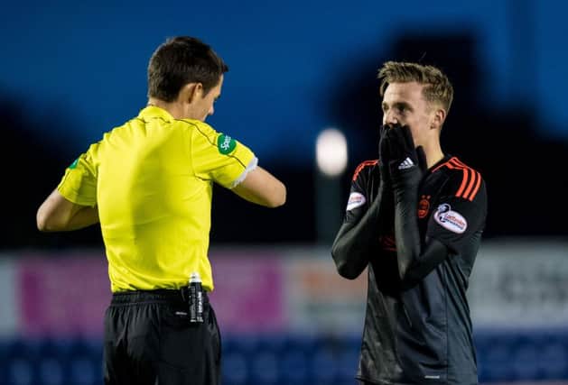 Aberdeen's James Maddison was booked by referee Kevin Clancy. Picture: SNS