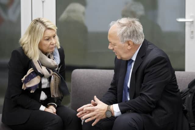 Norway's Minister of Trade and Industry Monica Maeland, left, speaks with Swiss President Johann Schneider-Ammann. Picture: Keystone/AP