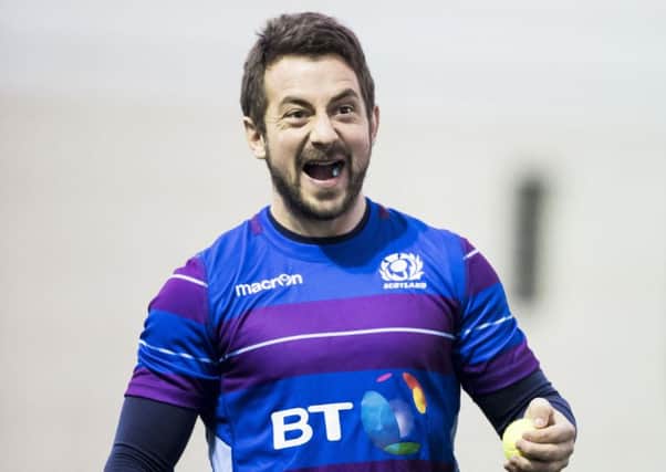 Scotland captain Greig Laidlaw warms up with a spot of tennis at the Oriam training centre, Edinburgh. Picture: SNS Group