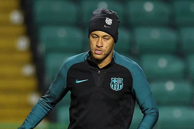 Neymar training at Celtic Park ahead of the Champions League contest with Celtic. Picture: AFP