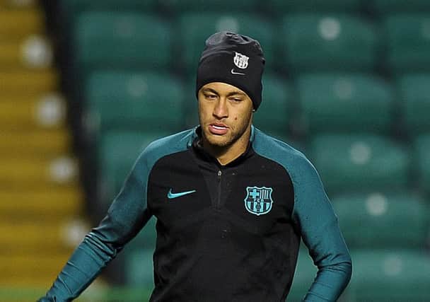 Neymar training at Celtic Park ahead of the Champions League contest with Celtic. Picture: AFP