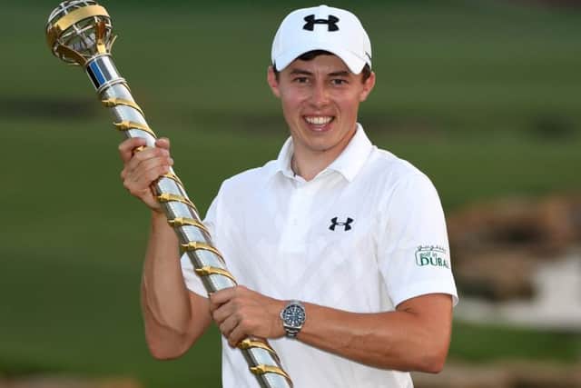 Matt Fitzpatrick with the DP World Tour Championship trophy  in Dubai. Picture: Ross Kinnaird/Getty Images