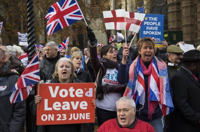 Pro-Brexit demonstrators protest outside the Houses of Parliament. Picture: Getty Images