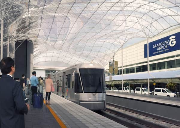 An artist's impression of trams arriving at Glasgow Airport. Picture: Contributed