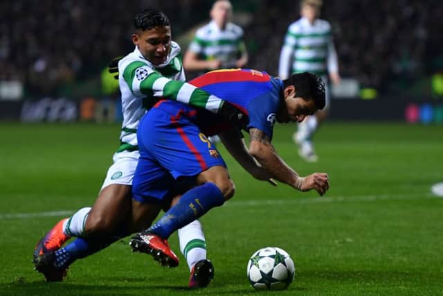 Emilio Izaguirre was penalised for fouling Luis Suarez, allowing Barcelona to go 2-0 ahead. Picture: Getty