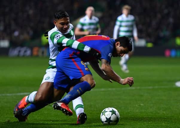 Emilio Izaguirre was penalised for fouling Luis Suarez, allowing Barcelona to go 2-0 ahead. Picture: Getty