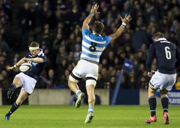 Finn Russell in kicking mode during last week's victory over Argentina. Picture: SNS/SRU.