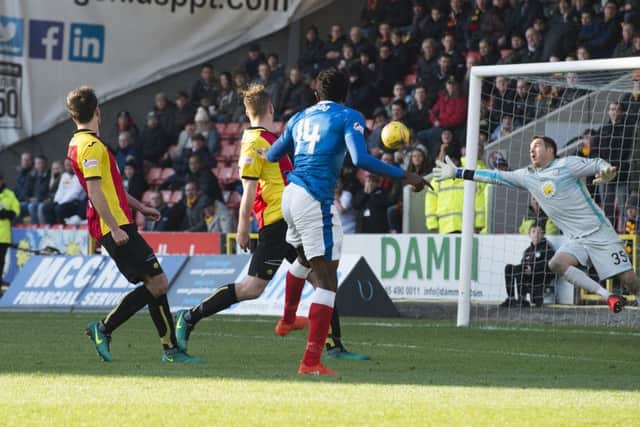 Rangers' Joe Dodoo scores his side's equalising goal versus Partick Thistle at Firhill with a superb volley.  Picture: Alan Harvey/SNS