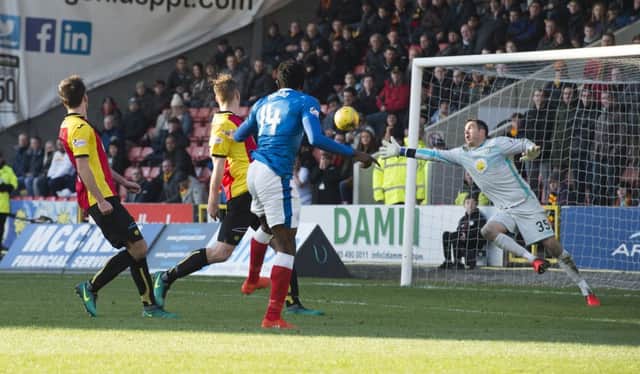 Rangers' Joe Dodoo scores his side's equalising goal versus Partick Thistle at Firhill with a superb volley.  Picture: Alan Harvey/SNS